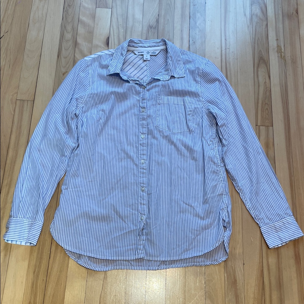 Old Navy Blue and White Striped Shirt